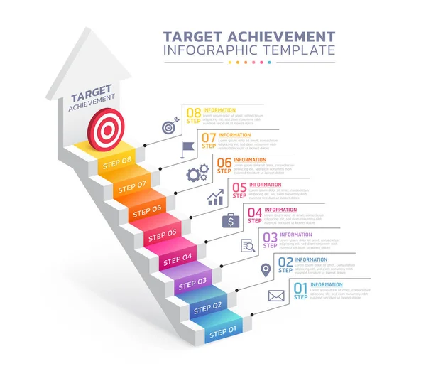 Στόχος Επίτευξη Σκάλα Infographic Βήματα Φόντο Πρότυπο — Διανυσματικό Αρχείο