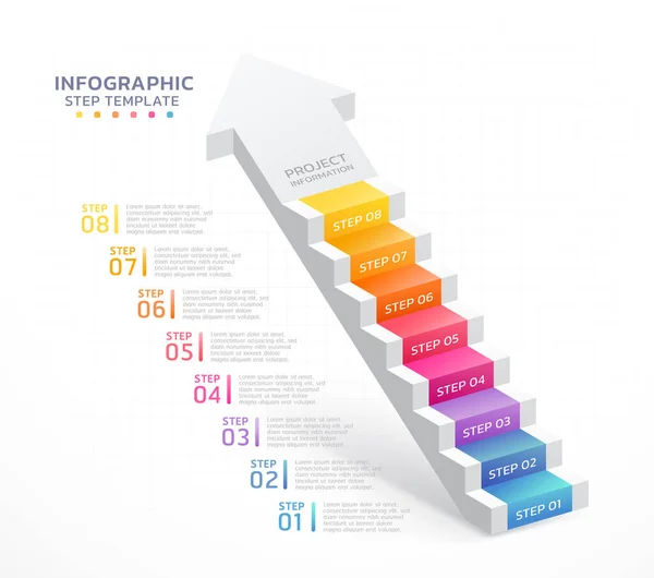Flèche Escalier Infographie Étapes Modèle Fond — Image vectorielle