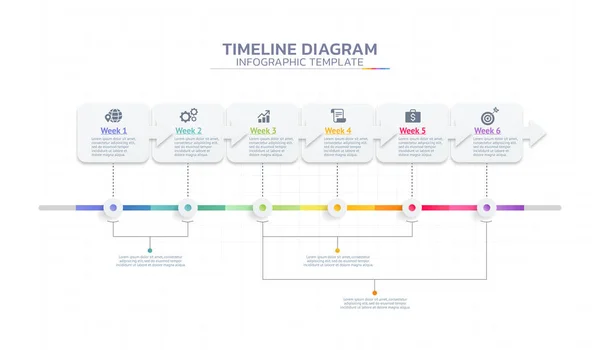 Tijdlijn Diagram Infographic Stappen Template Achtergrond — Stockvector