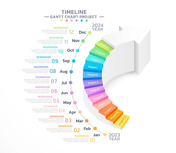 Gantt Chart Project Management Stair Arrow Timeline Template Background — 스톡 벡터
