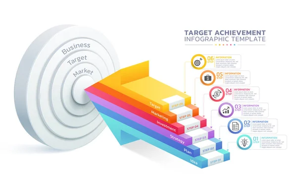 Ziel Erreichung Treppe Infografik Schritte Vorlage Hintergrund — Stockvektor