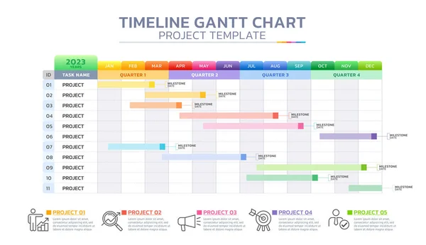 Chronologie Gantt Graphique Infographie Modèle Fond — Image vectorielle