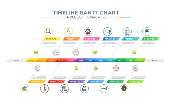 Idővonal Gantt Chart Infografikai Sablon Háttér — Stock Vector