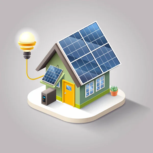 Casa Inteligente Con Paneles Solares Vector Ilustración — Vector de stock