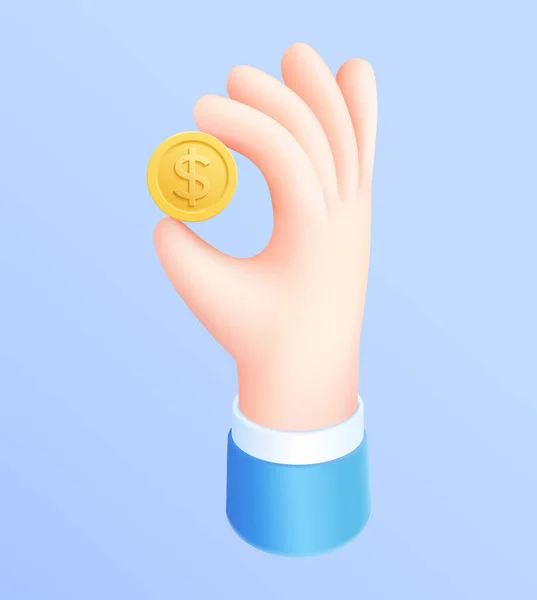 Business Hand Holding Golden Coin Illustration — Stock Vector