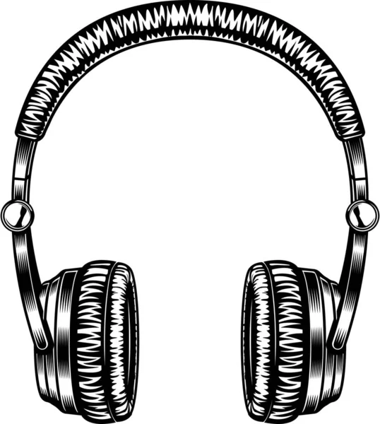 Headphones Black White Illustration — Stock Vector