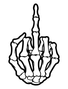 Skeleton bone raise middle finger hand sign illustration