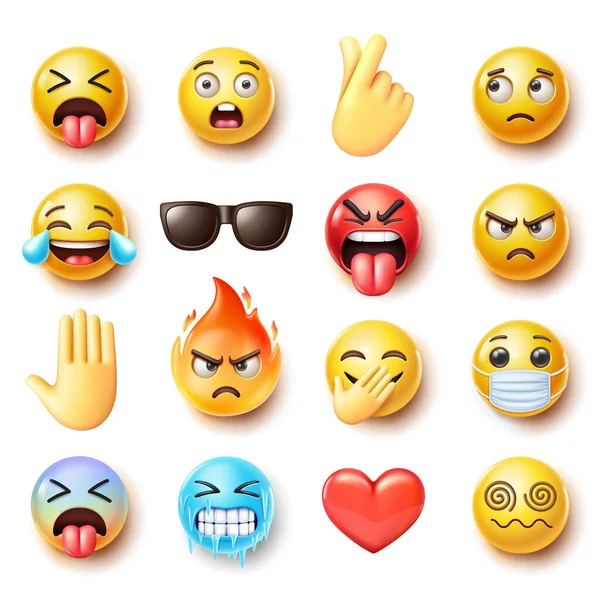 Emoji Emoticons Symbols Icons Color Set Set Includes Shocked Face — Stock Vector