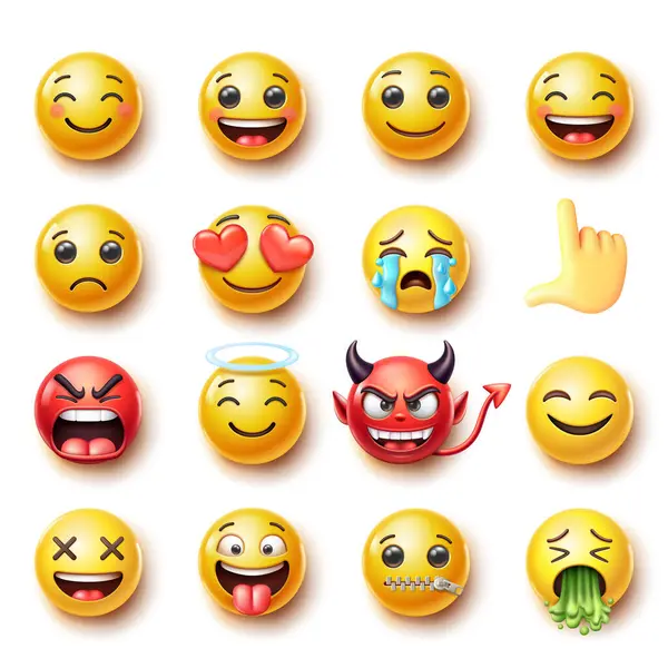 Emoji Duygu Simgeleri Simge Renk Seti Yüz Ifadeleri Arasında Mutluluk Stok Illüstrasyon