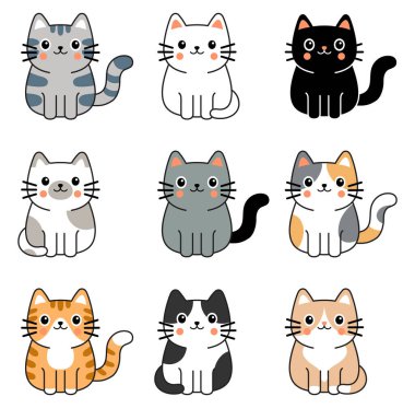Kedi minimal çizgi film renk çizimi