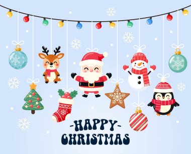 Noel süslemesi düz resimli kart arka planında asılı