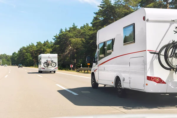 Scenic View Big Modern White Family Camper Van Vehicle Driving — Stockfoto
