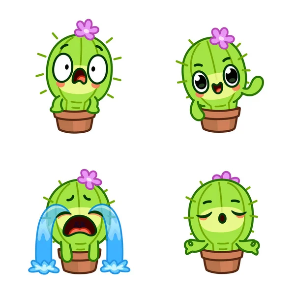 Kaktus Emoji Sticker Zeichensatz lizenzfreie Stockvektoren