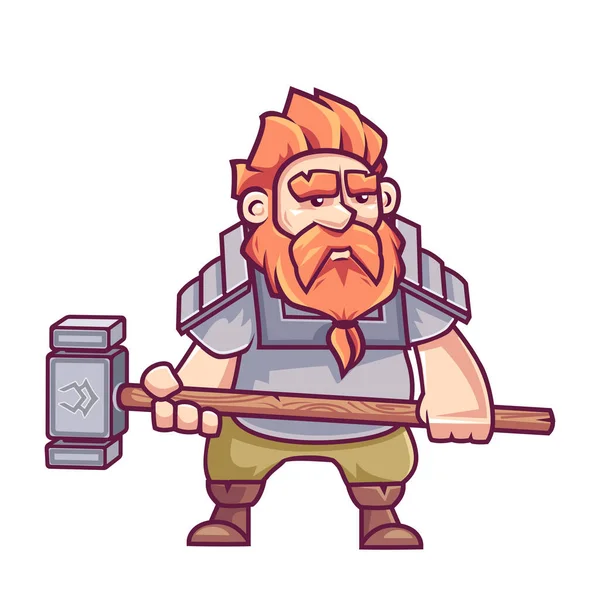 Dwarf Warrior Holding Hammer — Stock Vector