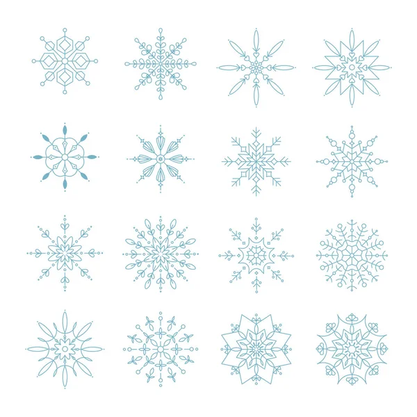 Set Snowflakes Vector Outline Illustration — Stock Vector