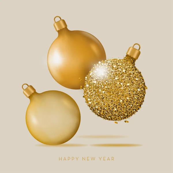 Bolas Cristal Decorativas Oro Feliz Año Nuevo Ilustración Vectorial Estilo — Archivo Imágenes Vectoriales