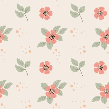 Pastel Floral Seamless Pattern with Blossom Spring Flowers. Vector illustration in trendy hand-drawn flat style