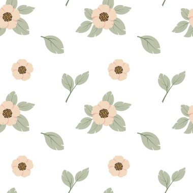 Pastel Floral Seamless Pattern with Blossom Spring Flowers. Vector illustration in hand-drawn flat style