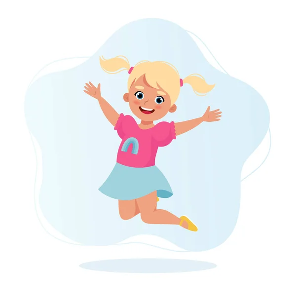 Nettes Kleines Springendes Mädchen Vektorillustration Flachen Stil — Stockvektor