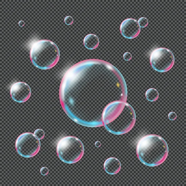 Burbujas Realistas Jabón Aisladas Sobre Fondo Transparente Ilustración Vectorial — Archivo Imágenes Vectoriales