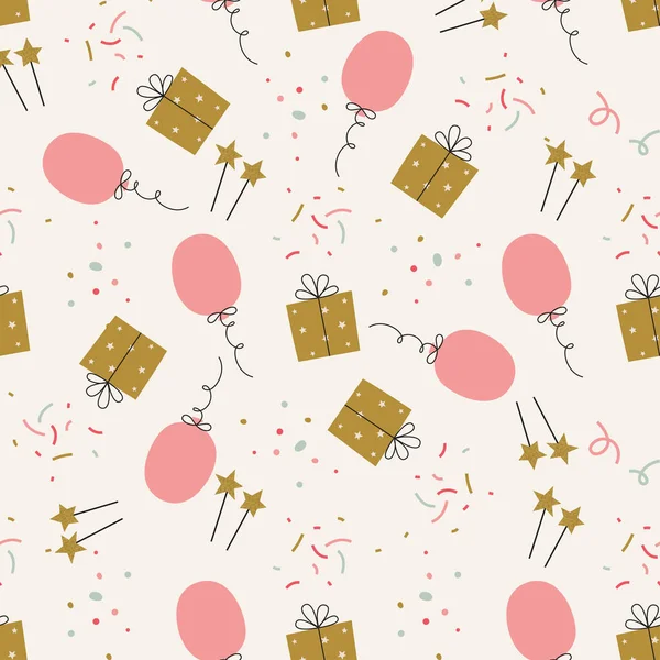 Happy Birthday Nahtloses Muster Mit Geschenk Und Luftballons Vektorillustration Einem — Stockvektor