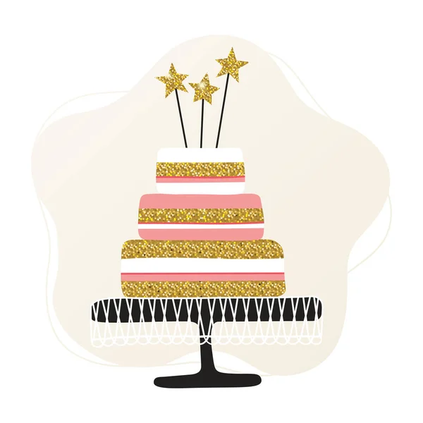 Torta Compleanno Tre Piani Con Bastoncini Shining Stars Illustrazione Vettoriale — Vettoriale Stock