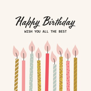 Happy Birthday greeting card with candles. Vector illustration in simple style clipart