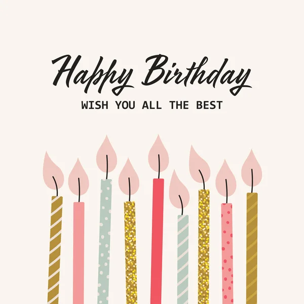 Happy Birthday Greeting Card Candles Vector Illustration Simple Style — Stock Vector
