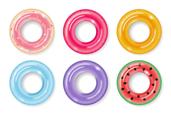 Надувные резиновые плавательные кольца, вид сверху. Кольцо для купания. Векторная изолированная иллюстрация