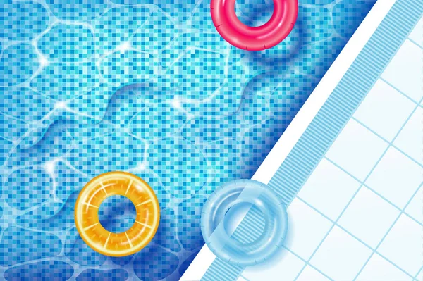 Aufblasbare Ringe Auf Dem Poolwasser Sommerzeit Illustration — Stockvektor