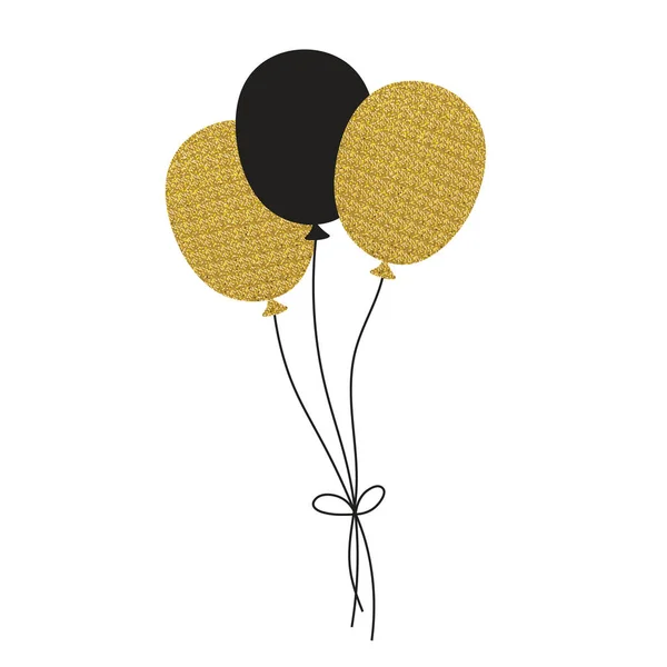 Buon Compleanno Palloncini Festivi Illustrazione Vettoriale Golden Glitter — Vettoriale Stock