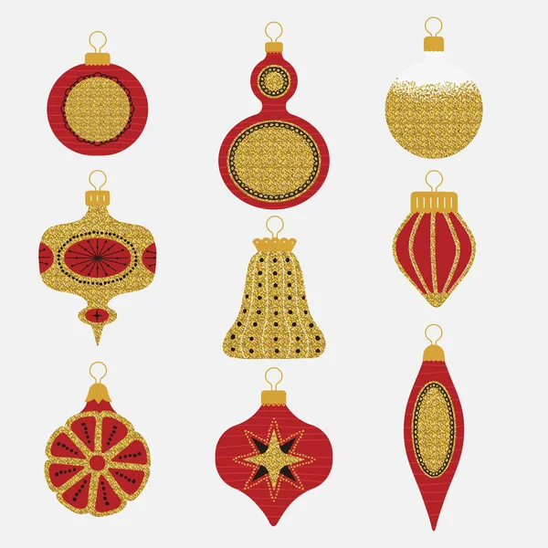 Collection Jouets Arbre Noël Décoration Festive Dans Style Rétro Pailleté — Image vectorielle