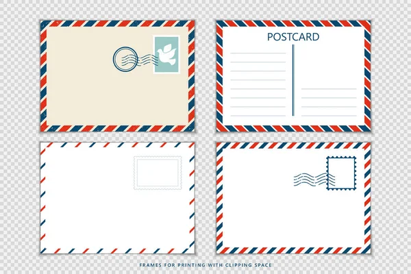 Cartões Postais Simples Saudações Modelo Cartão Postal Cartão Postal Carimbo — Vetor de Stock