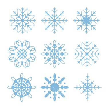 Kış kar taneleri basit bir stilde, siluet. El çizimi biçiminde vektör illüstrasyonu