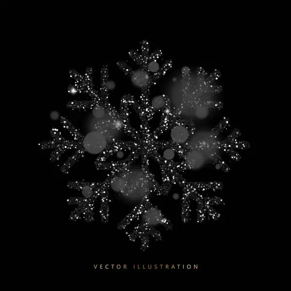 Black Glitter Snowflake Christmas Winter Symbol Realistic Vector Illustration — Stock Vector
