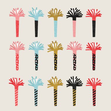 Collection of Birthday Party Whistles with Paper Fringe. Vector illustration in flat style clipart