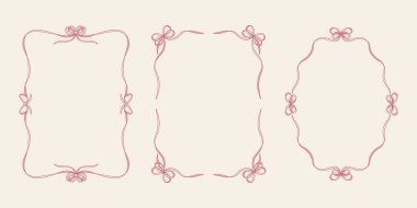 Vintage Fiws ve Ribbons A4 Frames for Greeting Cards, düğün ya da doğum günü partileri, ve şirin, zarif bir coquette tarzı davetiyeler. El Çizimi Kurdele Sınır Vektörü illüstrasyonu