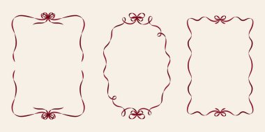 Vintage Fiws ve Ribbons A4 Frames for Greeting Cards, düğün ya da doğum günü partileri, ve şirin, zarif bir coquette tarzı davetiyeler. El Çizimi Kurdele Sınır Vektörü illüstrasyonu