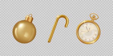 3D Altın Gerçekçi Vintage Noel Baloları. Vektör İllüstrasyonu