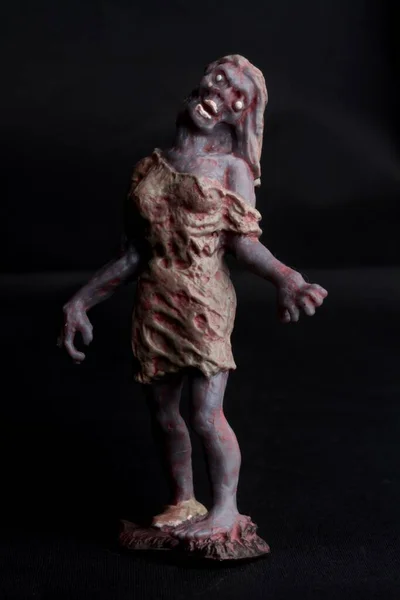 Zombie Miniaturní Figurka Černém Pozadí — Stock fotografie
