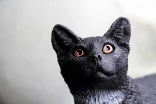 Closeup Portrait Black Cat Miniature Toy — Stock Photo, Image