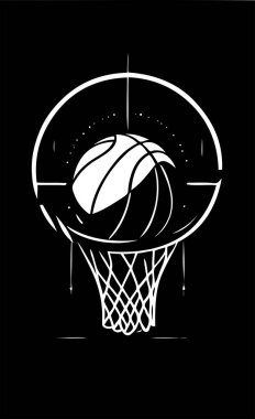 Bir takım logosu için siyah-beyaz basketbol topu ve basket.
