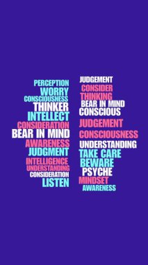 Mavi bir arka planda zihin canlandırılmış kelime bulutu.