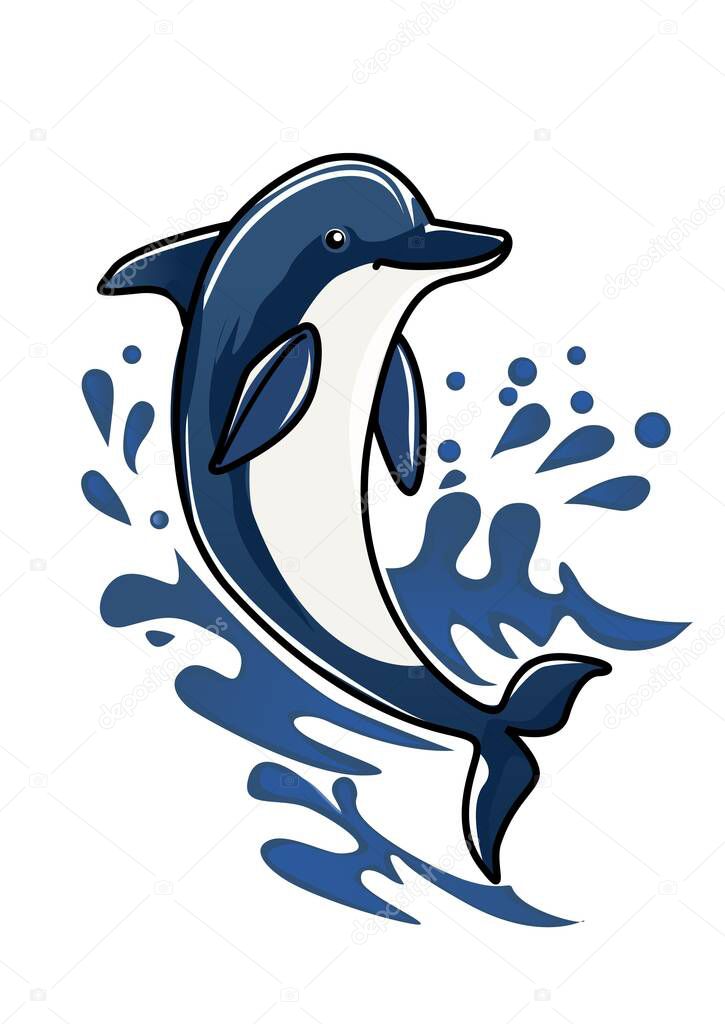 Illustration of a dolphin on the water