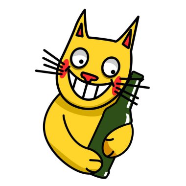 Şişeye sarılan bir kedinin resmi.