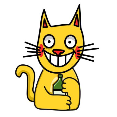 Şişeye sarılan bir kedinin resmi.