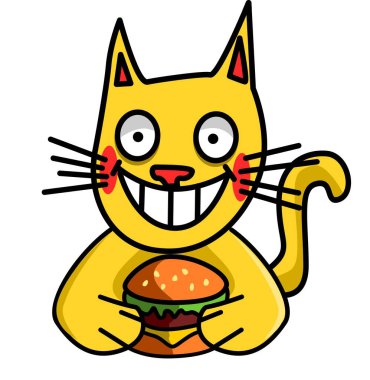 Hamburger yiyen bir kedinin resmi.