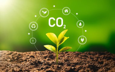 Carbon dioxide, CO2 emissions, carbon footprint concept clipart