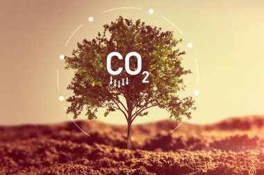 Carbon dioxide, CO2 emissions, carbon footprint concept clipart