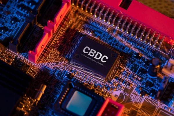 CBDC - central bank digital currency technology concept with computer chip